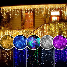 Guirnalda de luces LED de Navidad para interiores, cortina de carámbanos de 220V, 4,5 m, 100LED, para fiesta, jardín, escenario, luz decorativa para exteriores 2024 - compra barato