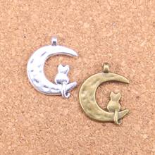 72 peças pingentes antigos de lua e gato 22x18mm, joias vintage de prata tibetana, colar com pulseira diy 2024 - compre barato