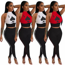 Adogirl Black Queen Poker Print Women Set Tee Top Split Flare Jogger Sweatpant Suits Fashion Sport Two Pieces Set Tracksuits 2024 - buy cheap