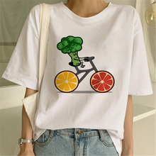 Camiseta con estampado de dibujos animados para mujer, remera con estampado de pastel de verduras y bicicleta, playera de moda de verano, camiseta para mujer, camiseta para niña 2024 - compra barato