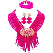 Conjunto africano rosa de fantasia, faça você mesmo, com pingente de cristal, joias com borla, conjunto nigeriano para casamento 2024 - compre barato