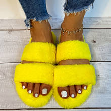 Fluffy Home Slippers Women Faux Fur Slippers Cozy Furry Slides Open Toe Slip on Soft Slippers House Floor Plush Warm Shoes 2024 - buy cheap