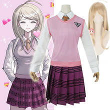Danganronpa V3-uniforme de COSPLAY para mujer, kaade Akamatsu uniforme escolar, camiseta de Anime/chaleco/falda/calcetines/pelucas JK, novedad 2024 - compra barato