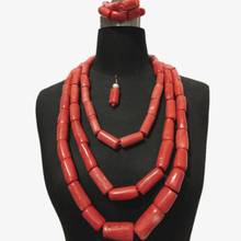 4UJewelry 12mm-20mm Nigerian Coral beads Necklace Jewelry Set 3 Layer Big Design 100% Genuine Coral Wedding Jewellery Set Dubai Traditional Gift Set For Women 2024 - buy cheap