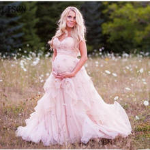 Vestido de noiva com babados, costas nuas, uma linha, flores, cristal, organza, para grávidas, despejado, festa de casamento, vestidos rosa 2024 - compre barato