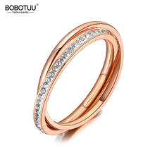 BOBOTUU-Anillo de boda de cristal de arcilla blanca para mujer, sortija de compromiso con diamantes de imitación de acero inoxidable, 2 capas, BR20047 2024 - compra barato