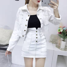 New Spring Autumn Woman Denim Sets Single Breasted Long Sleeve Jackets + Slim Hip Short Skirts Female Suits 2 Pcs Set Plus Size 2024 - buy cheap