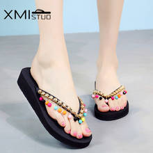 XMISTUO Women Slippers Simple Korea Summer Non-Slip Beach Wedges 3CM Female Hot Selling Holiday Colorful Beaded Home Flip-Flops 2024 - buy cheap