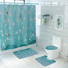 Home Decor Light Blue Bathroom Curtain Set Birds Pink Peach Blossoms Shower Curtains Toilet Cover Mat Non-Slip Bath Rug Sets 2024 - buy cheap