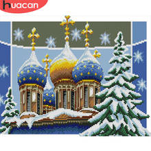 HUACAN Embroidery House Needlework 11CT 14CT DIY Gift Sets Cross Stitch Landscape Kits White Canvas Home Decoration 2024 - buy cheap