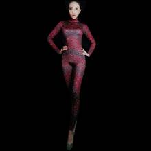 Sparkly Red Full Rhinestones Skinny Jumpsuit Women Birthday Celebrity Party Nightclub Outfit Female Singer Dancer Stage Costume 2024 - buy cheap