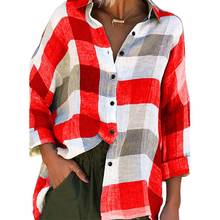 Plus size camisa feminina blusa turn down collar verificar xadrez botões camisa topo manga longa blusas soltas camisa primavera 2021 2024 - compre barato