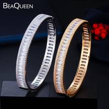 BeaQueen Exquisite Full Baguette Cubic Zircon Crystal Round Open Bangles Dubai Gold Color Fashion Women Jewelry Gift B202 2024 - buy cheap