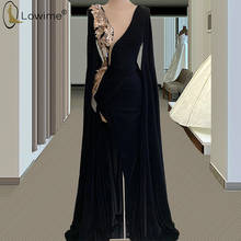 Black Velvet Evening Dresses Illusion O Neck Muslim Long Women Robes Kaftans Sexy Split Banquet Prom Party Gowns 2024 - buy cheap