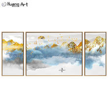 Arte Pop rico paisaje 100% pintado a mano pintura de tinta china sobre lienzo mar azul de nubes y paisaje de montaña dorado 2024 - compra barato