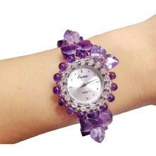 Fashion Schoolgirl Student Bracelet Watch for Women Nature Amethyst Quartz Wristwatch Purple Crystal Jewelery Gifts 2024 - buy cheap