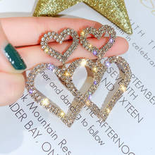 Маленькие серьги-капли с большим сердцем для женщин блестящие стразы Femme Bijoux милые подарки 2024 - купить недорого