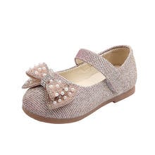 Childen sapatos para meninas 2021 primavera verão brilho sapatos de couro para crianças princesa sapatos de casamento pérolas beading bowtie 2024 - compre barato