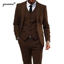 Royal Bule Herringbone Tweed Wedding Suits For Men 3 Pieces Smoking Blazer Man Suit Costume Homme Last Jacket With Pants Tuxedo 2024 - buy cheap