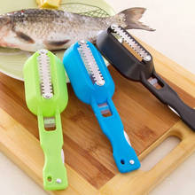 Escova de pele de peixe 2 em 1, escova de plástico para pescaria, cortador de pele de peixe embutido, remoção rápida, faca de limpeza, utensílios de cozinha 2024 - compre barato