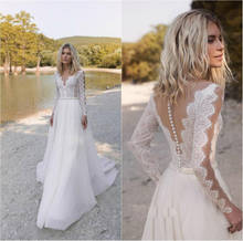2021 Boho Wedding Dress  Long Sleeve A-Line Lace Appliques Tulle V-Neck Robe De Mariee Charming For Women Vintage Rustic Civil 2024 - buy cheap