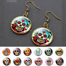 Pendientes colgantes de bronce para mujer, aretes con forma de Calavera, joyería de cabujón de cristal con gancho para la oreja delicada, regalos de Halloween 2024 - compra barato