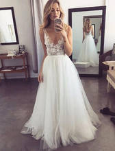 New Tulle White Lace Beach Wedding Dresses Deep V-neck Sexy Wedding Gowns Bride Dresses robe de mariee vestido de novia 2024 - buy cheap