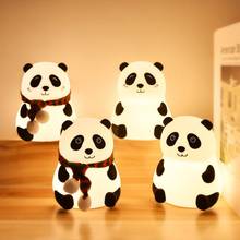 Ночник в виде панды, светодиодный, с сенсорным датчиком, цветной, мультяшный, силиконовый, USB, перезаряжаемый, для спальни, прикроватный светильник для детей 2024 - купить недорого