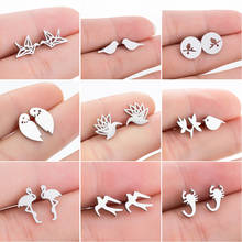 SMJEL Small Stainless Steel Bird Earring Women Kid Jewelry Cute Crane Flamingo Hummingbird Stud Earrings Animal Accessories 2024 - buy cheap