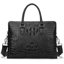 Famous design Business briefcase crocodile grain cowhide leather men's bag horizontal briefcase shoulder bag male totes handbag 2024 - buy cheap