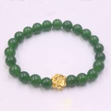 999 24K Yellow Gold Bracelet Real Gold Chain Lucky Lotus Charms and Green Agate Beads For Women Girl Best Gift Jewellery 2024 - buy cheap