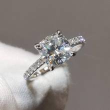 Anel de noivado luxo 925 prata, com almofada quadrada, cor gh, 1ct 2ct 3ct, moissanite, presente de aniversário, anel de noivado 2024 - compre barato