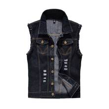 New Fashion Men Ripped Vest Sleeveless Jacket Cotton Waistcoat Casual Slim Jeans Denim Vest Plus Size S-6XL Black 2024 - buy cheap