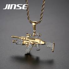 JINSE Gold Color M4 Gun Pendants Necklaces For Men Creative Cubic Zirconia Male Hip Hop Punk Chain Necklace Jewelry Fashion Rope 2024 - buy cheap