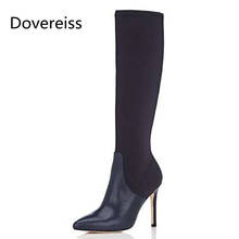 Dovereiss-zapatos de tacón de aguja con cremallera para mujer, botas hasta la rodilla, talla 35-45, color azul 2024 - compra barato