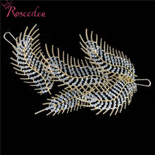 Vintage Gold Wedding Feather Headband Rhinestone Bridal Headpieces Leaf Crown Women Party Pageant Hair Accessories RE3568 2024 - buy cheap