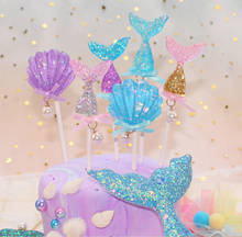 Glittering Mermaid Cake Topper Kawaii Acrylic Shells Baby Shower Kids Party Ocean Ice Cream Theme Happy Birthday Party Supplies 2024 - buy cheap