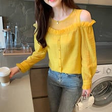  Korean Women Formal Office Work Wear Yellow Chiffon Shits Blouses Long Sleeve Slim Female Elegant Womens Clothes Tops 2024 - buy cheap