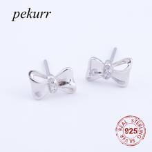 Pekurr 925 Sterling Silver 3D Butterfly Bowknot Stud Earrings For Women Accesories CZ Girl Kids Fashion Jewelry Brincos Gifts 2024 - buy cheap