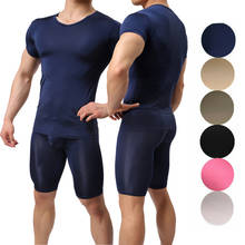 Soft Men Skinny Undershirt Homme Sexy Underwear Men Short T-shirts Fitness Tops Pajamas Pant Bulge Pouch Bottom Men Clothes Set 2024 - buy cheap
