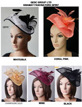 NEW ARRIVAL.Sinamay fascinator hat in SPECIAL shape with feather flower for kentucky derby and wedding.5 colors.FREE SHIPPING 2024 - buy cheap