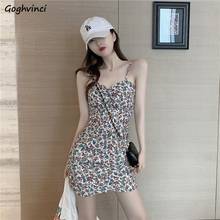 Dress Women Skinny Hot Club Party Sexy Female Clothing Floral Folds Spaghetti Strap Mini Girl Sundress Korean Style Summer Retro 2024 - buy cheap