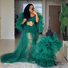 Photography Green Dresses For Women Mesh Tiered Sleeve 2021 vestido de fiesta See Through Ruffles Prom Party Gowns 2024 - buy cheap