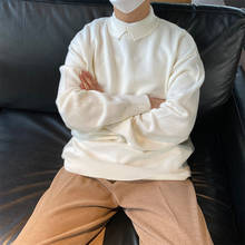 Suéter solto de lã de manga longa masculino, pulôver ocasional requintado estilo coreano para homens, cor sólida, com lapela, caxemira, tricô 2024 - compre barato