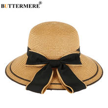 BUTTERMERE Straw Hat Womens Summer Hats Bowsnot Khaki Ladies Wide Brim Floppy Beach Uv Protection Womens Sun Hat 2024 - buy cheap