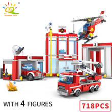 Huiqibao bombeiros estação de construção blocos cty caminhão helicóptero barco carro com bombeiro figuras tijolos educativos crianças brinquedos 2024 - compre barato