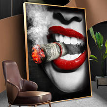 Bar Wall Decor Women Smoking Posters Sexy Red Lips Cool Portrait Oil Paintings on Canvas Wall Pictures Home Decoration No Frame 2024 - buy cheap
