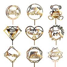 1PC Acrylic Cake Topper Happy Birthday Love Cake Flags Birthday Party Decorations Kids For Home New Year Christmas Cake Cupcake 2024 - buy cheap