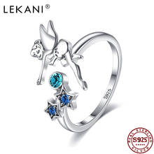 LEKANI-Anillo de plata esterlina 925 para mujer y niña, accesorio ajustable de circonita azul con diseño de Ángel y estrella 2024 - compra barato