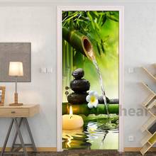DIY 3D Green Bamboo Scenery Door Stickers Creative PVC Self-adhesive Living Room Door Mural Wall Sticker Poster Photo Wallpaper 2024 - buy cheap